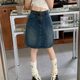 Large size retro high waist A-line denim skirt for women in summer new style fat girl high waist belly-covering and slimming midi skirt