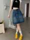 Large size retro high waist A-line denim skirt for women in summer new style fat girl high waist belly-covering and slimming midi skirt