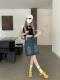 Large size retro high waist A-line denim skirt for women in summer new style fat girl high waist belly-covering and slimming midi skirt