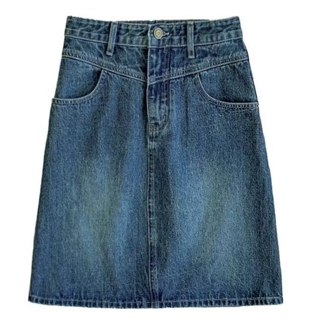 Large size retro high waist A-line denim skirt for women in summer new style fat girl high waist belly-covering and slimming midi skirt