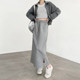 Gray skirt for women 2025 new spring and autumn high waist A-line hip midi skirt tensile straight slit sweat skirt