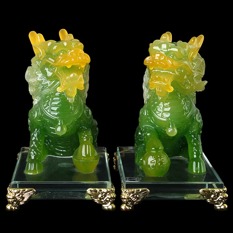 大号招财麒麟摆件一对玉麒麟摆设家居风水吉祥物客厅