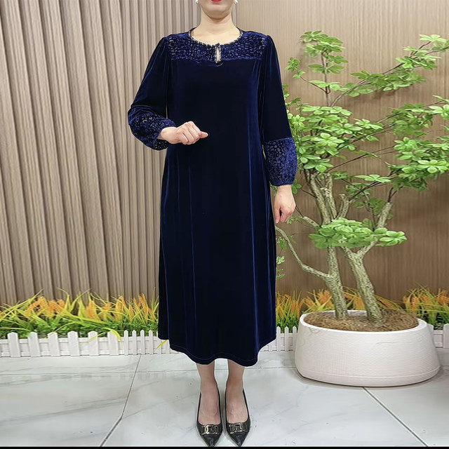 New autumn velvet dress loose and slim high-end age-reducing temperament large-size new Chinese over-knee skirt