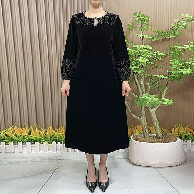 New autumn velvet dress loose and slim high-end age-reducing temperament large-size new Chinese over-knee skirt