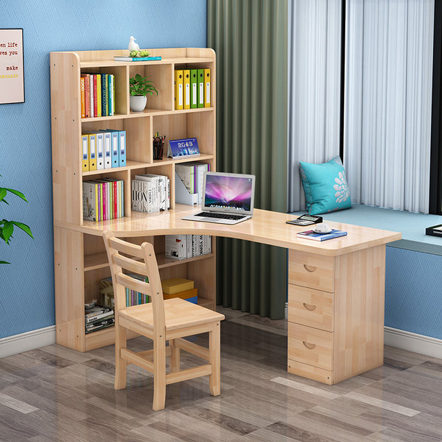 Solid oak desk bookshelf integrated corner computer desk home writing desk bookcase combination bedroom student study table