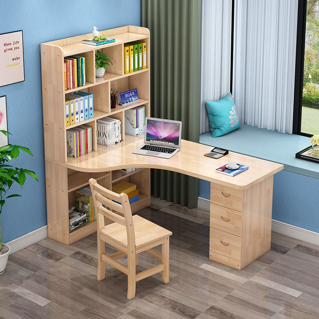 Solid oak desk bookshelf integrated corner computer desk home writing desk bookcase combination bedroom student study table