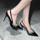 Black new chain rhinestone high heels women's stiletto pointed toe temperament French single shoes one-word strap toe sandals banquet
