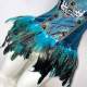 TDH original handmade blue and green peacock gothic dark strap drawstring feather bra affordable corset tube top