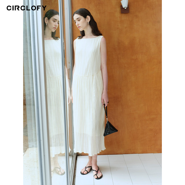CIRCLOFY design sense one-length collar simple and fashionable texture pleated casual sleeveless flower bud dress