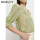 NEELLY Nali Shopping Mall same temperament v-neck shirt for women puff sleeves sweet and light five-point sleeve top summer
