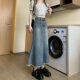 Retro denim skirt for women 2024 summer new high-waisted slimming raw edge mid-length fishtail skirt for small people
