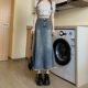 Retro denim skirt for women 2024 summer new high-waisted slimming raw edge mid-length fishtail skirt for small people