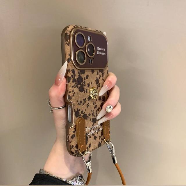 
Retro oil painting rose suitable for Apple 17/16 ProMax mobile phone case lanyard iPhone15 all-inclusive 14 anti-fall 13 light luxury 12 bracket