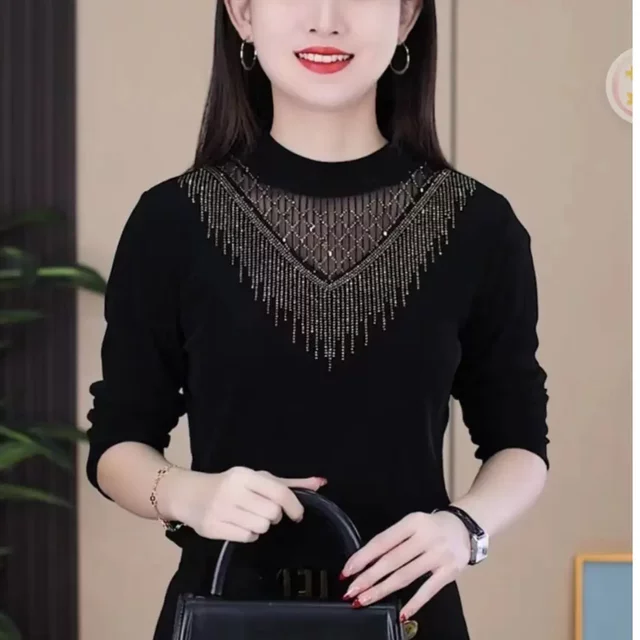 Leyouyou Store 2025 Autumn and Winter New Style Slim-fitting Thickened Warmth Slimming Long-sleeved Western Style Plush Bottoming Mother's Clothes