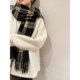 Love Devil Fish Gray V-neck Long Sleeve Lazy Style Sweater Women's 2024 Winter New Loose Casual Top