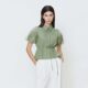 Sdeer San Dior women's light outfit is fresh and literary waist-closing mesh smudged flap sleeve shirt S24260405
