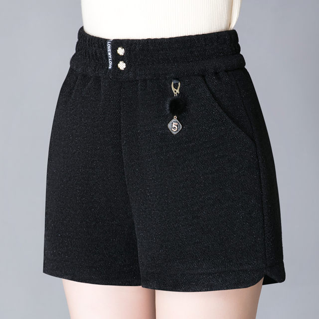 Autumn and winter thickened velvet shorts for women, elastic high-waisted, large size, loose, slimming and obese MM outer wear bottoming middle-aged mom pants