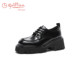 Goldlion Loafers Spring and Autumn New Retro British Style Casual Oxford Shoes Thick Sole Increased Black Small Leather Shoes for Women