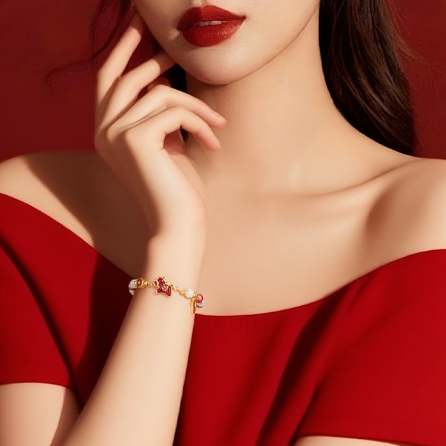 Chinese gold central creation zodiac year bracelet, Year of the Horse, rich Hetian jade bracelet, girl's birthday gift for girlfriend