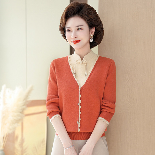 Mom Winter Winter Guo Guo Guo Guo Wind sweater and velvet thickened knitted wool bottoming shirt
