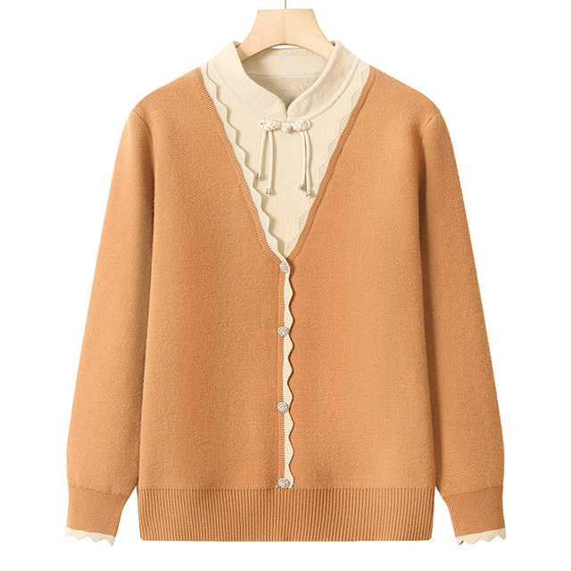 Mom Winter Winter Guo Guo Guo Guo Wind sweater and velvet thickened knitted wool bottoming shirt
