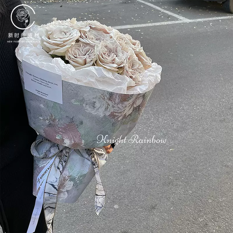 新款梦境后花园鲜花花束包装纸油画纸质牡丹花元素花店