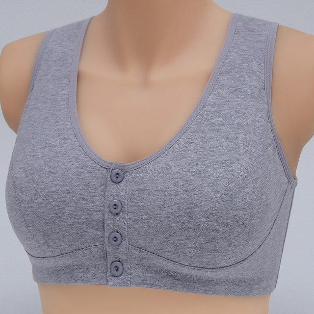 Mom underwear middle-aged and elderly buckle sports bra for women without steel ring pure cotton large size wide shoulder strap vest gathering bra