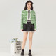 GW large size women's small fragrance style green checkered short jacket 2025 autumn new fat mm fashion jacket top
