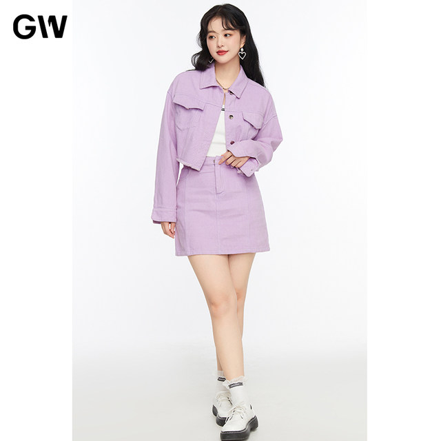 GW large size women's fashionable loose breasted denim jacket 2025 autumn new fat mm age-reducing slimming jacket top
