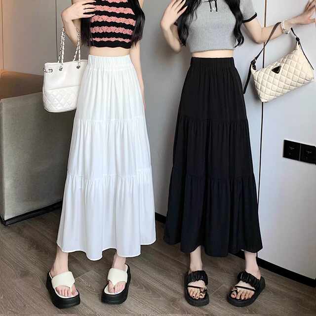 2024 spring and summer new pleated skirt for women with high waist versatile A-line skirt covering hips and making a slim fairy long skirt