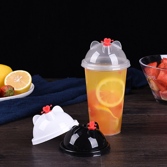 Mingxing 90 caliber new plastic cup cover disposable milk tea cup panda cover straight cover without baffle cover connected cover
