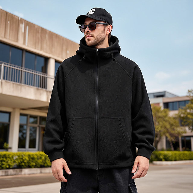 Plush plush thickened winter zipper warm men's plush plush size plush fleece casual jacket cardigan hooded jacket