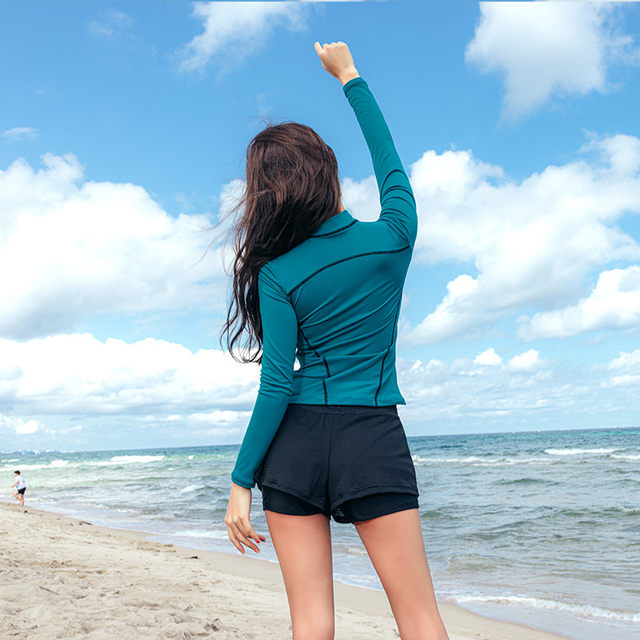 Sanqi split long-sleeved swimsuit women's two-piece set 2020 new handsome t sports boxer pants conservative slim swimsuit