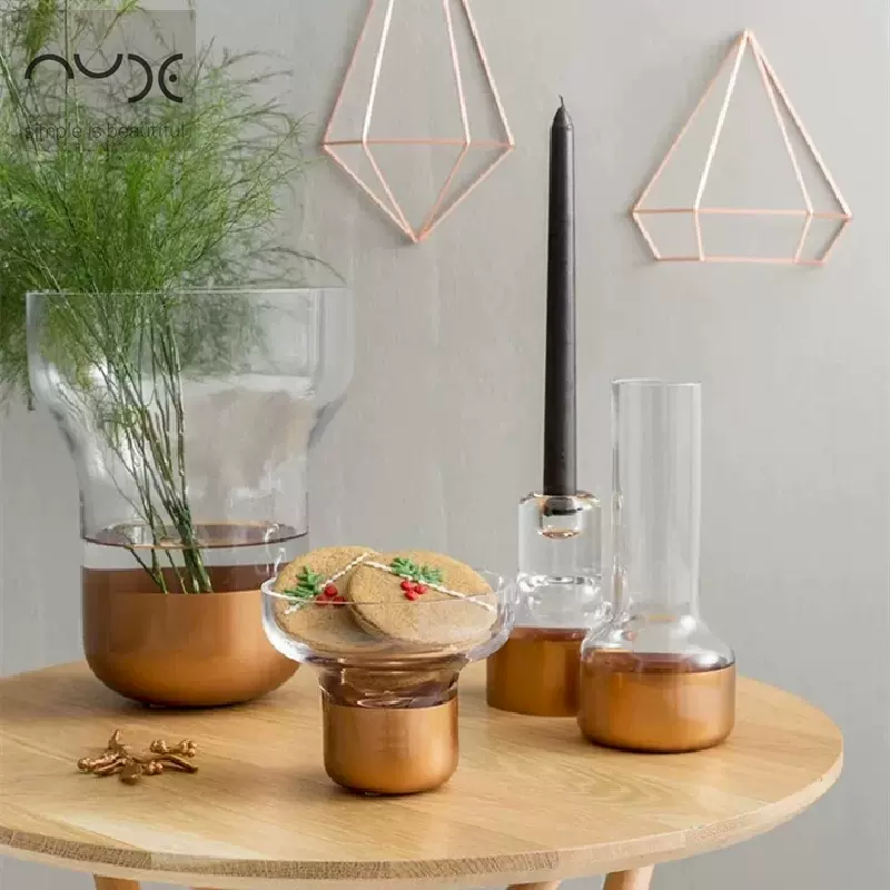 Nude土耳其进口铜色水晶玻璃花瓶北欧花器现代简约客厅果碗烛台