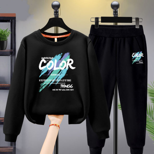 Boys autumn suit 2025 new children's clothing Korean version of spring and autumn sweater tide fat children sports set sweater cotton