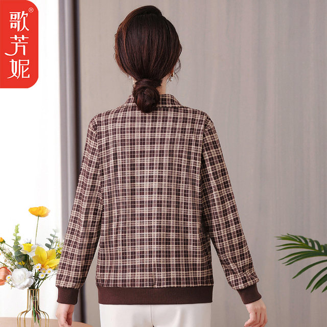 
2025 new spring and autumn middle-aged and elderly women's top jacket middle-aged mother autumn grandma elderly plaid jacket