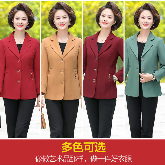 Mom in a short suit jacket in the middle -aged and elderly women's loose foreign gas reduction jacket autumn dress large size middle -aged leisure
