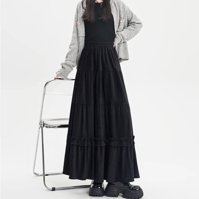 French retro lace cake tutu skirt velvet A-line skirt for women spring and autumn loose mid-length umbrella skirt