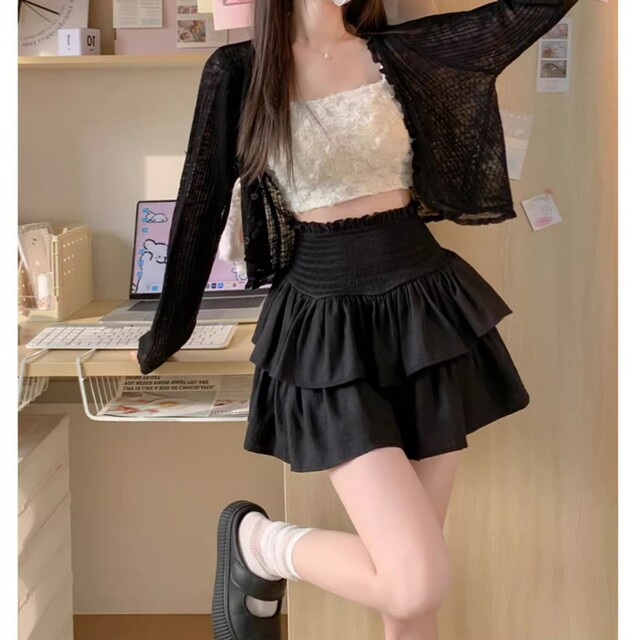 French retro white cake tutu skirt for women in spring and autumn with high-waisted A-line skirt and sweet ballet skirt