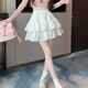 Korean large-size college style sweet girl fat mm high waist skirt summer ruffled pleated a-line short skirt ins