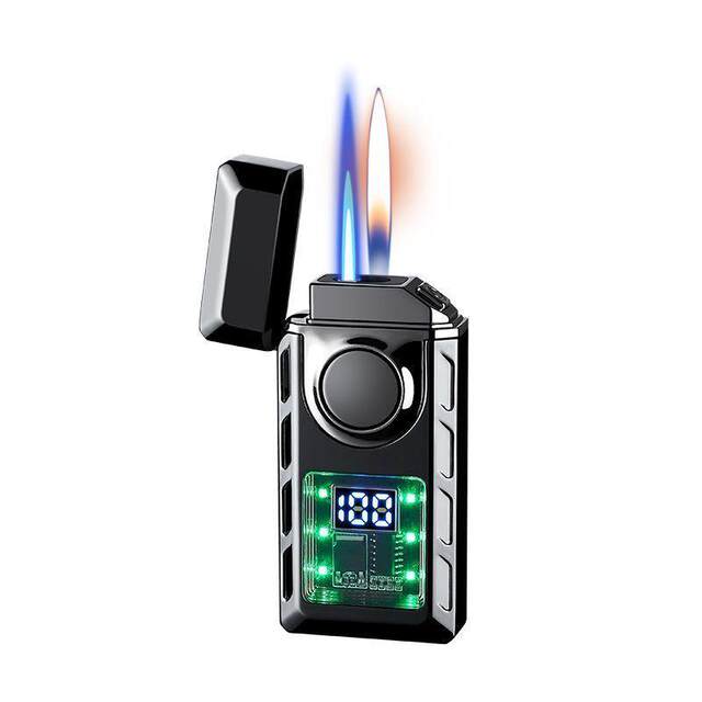 High-end intelligent voice-activated dual-fire lighter with creative 4 types of induction inflatable power display and engraved gift for boyfriend