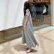 Loose large size dress over knee long T -shirt skirt Academy of temperament, thin short -sleeved round neck doll skirt