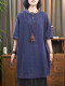 Chinese style retro embroidery stand -up collar cotton linen shirt female middle -style large -size striped linen line buckle medium long small shirt top
