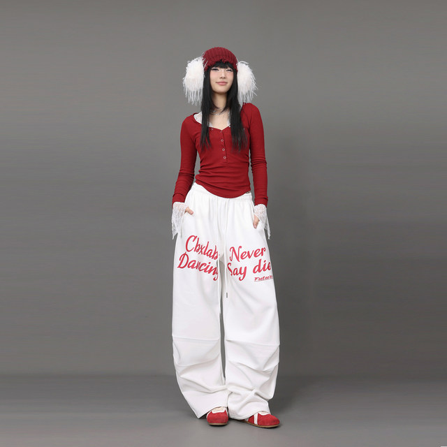 CBXLAB Street Dance Trendy Brand White Hip Hop Paratrooper Trousers Contrasting Color Spring Skin-Friendly Sport Pants Jazz Leisure Pants Trendy