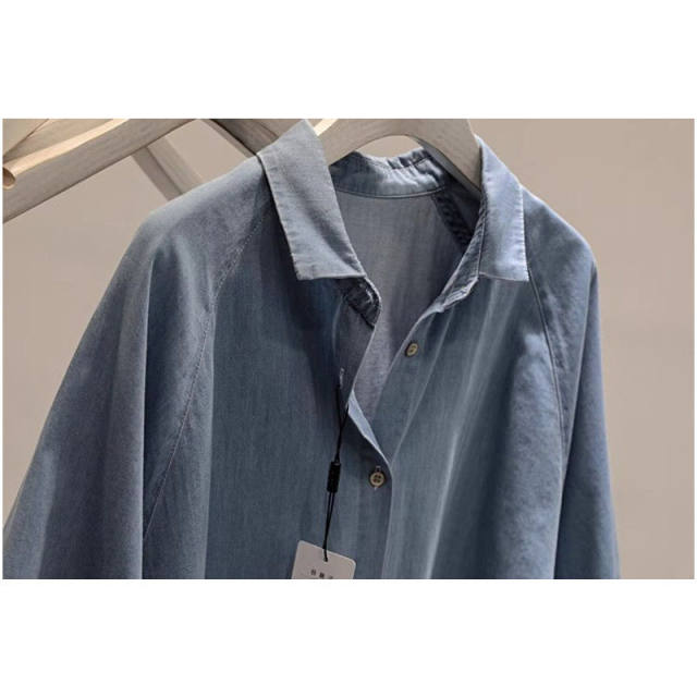 Large size 300 Jin [Jin equals 0.5 kg] Retro casual polo neck denim short-sleeved shirt for women in summer fat mm loose design top