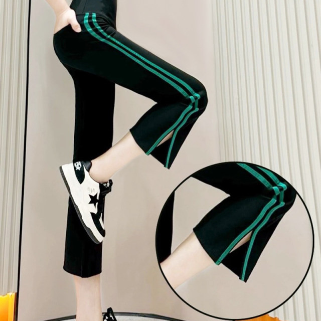Summer and autumn thin side stripes slim straight cut trousers for women shark pants slim and versatile outside wear Barbie pants trendy