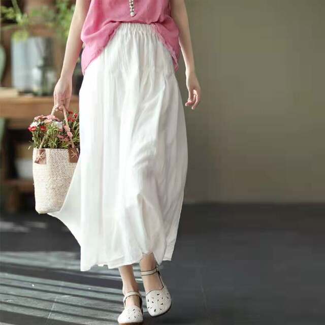 Literary Retro Cotton and Linen Double Skirt