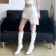WEEKEEP Pure romantic irregular streamer lace skirt low waist pleated lining anti-exposure miniskirt