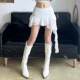WEEKEEP Pure romantic irregular streamer lace skirt low waist pleated lining anti-exposure miniskirt