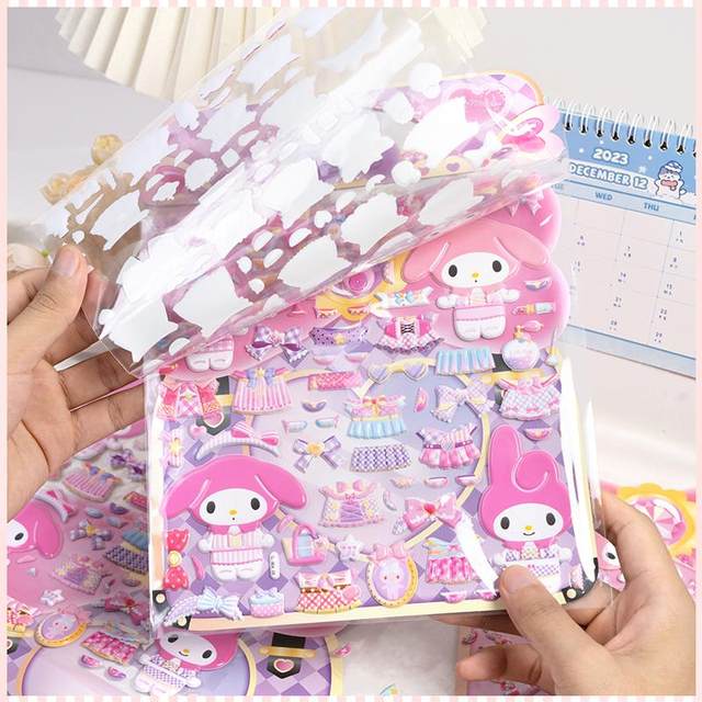 Large double -layer girl cartoon Meliti replace sticker children's wearing clothes and stickers 3D three -dimensional bubble stickers toys